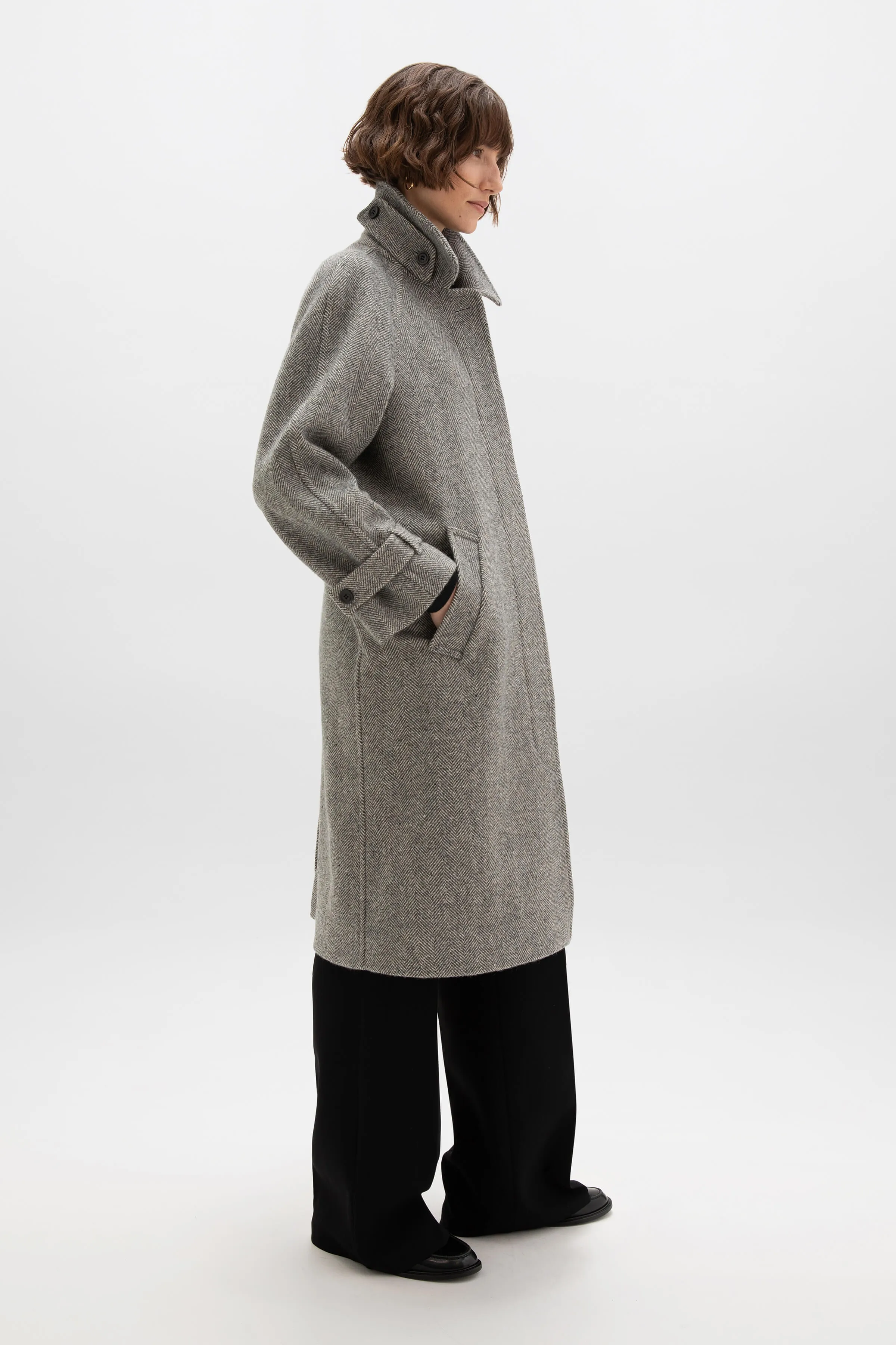 Women's Balmacaan Coat | Ash & Blonde Herringbone