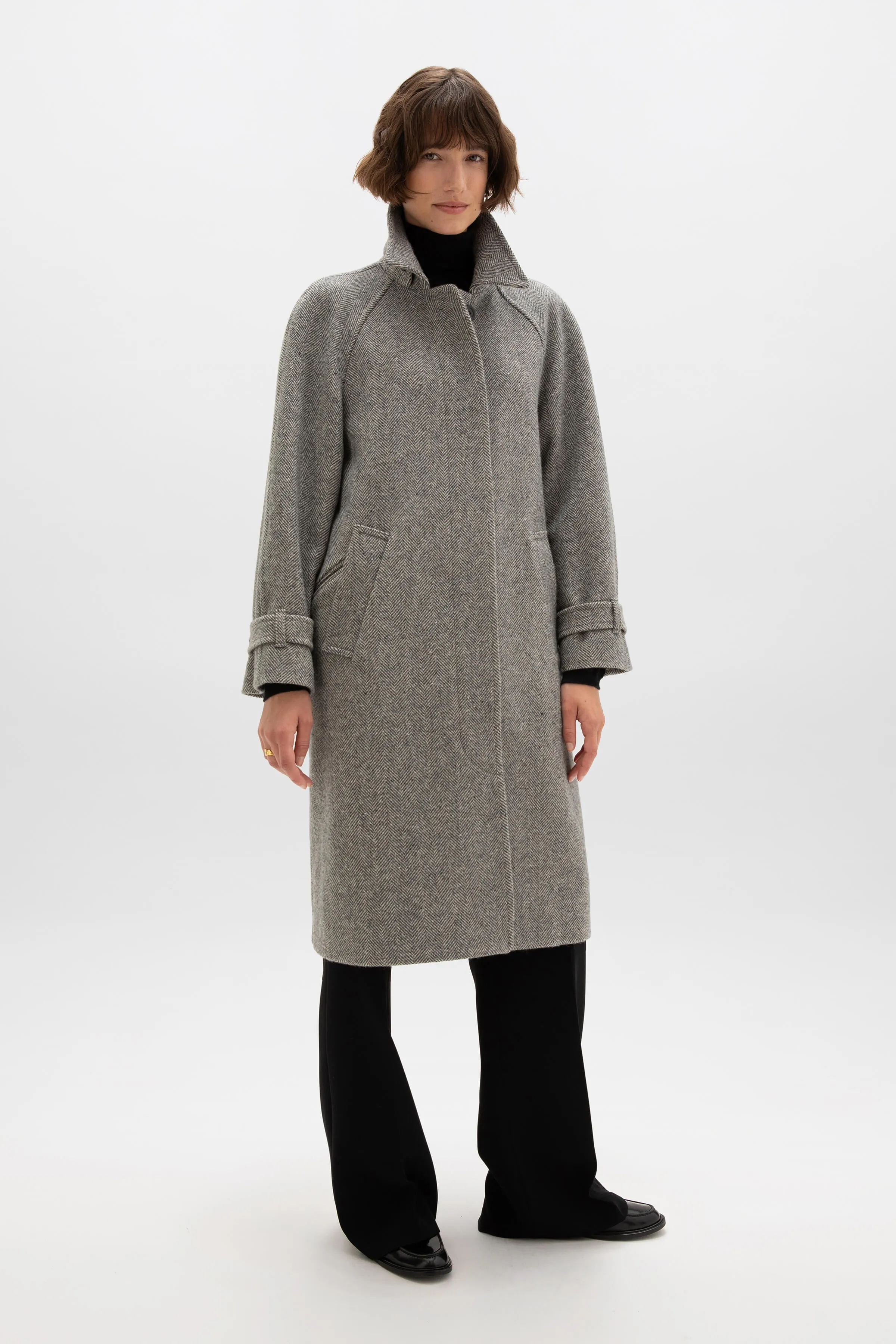 Women's Balmacaan Coat | Ash & Blonde Herringbone